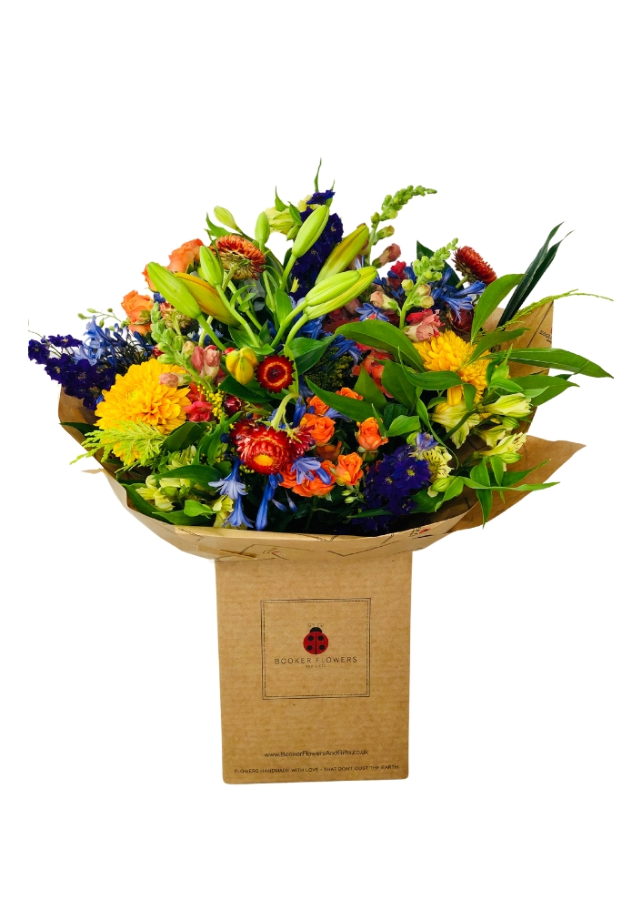 Autumn Jewels Orange and Blue Flowers