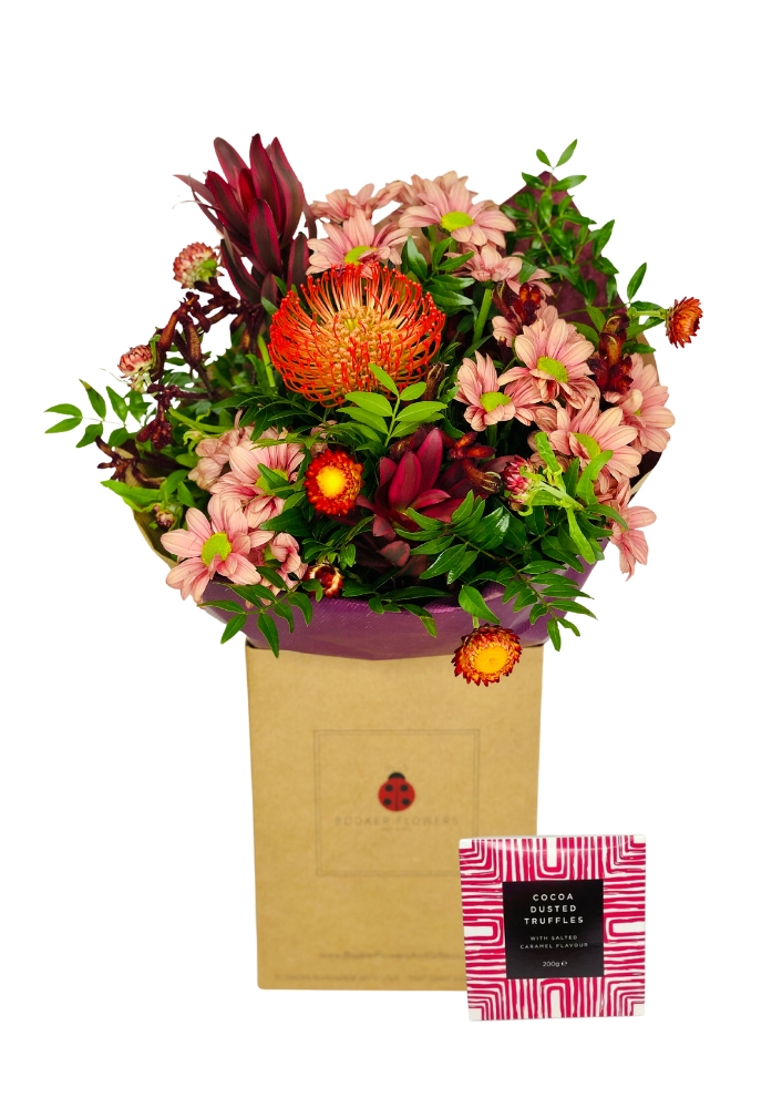 Autumn textures gift bouquet and chocolates gift set