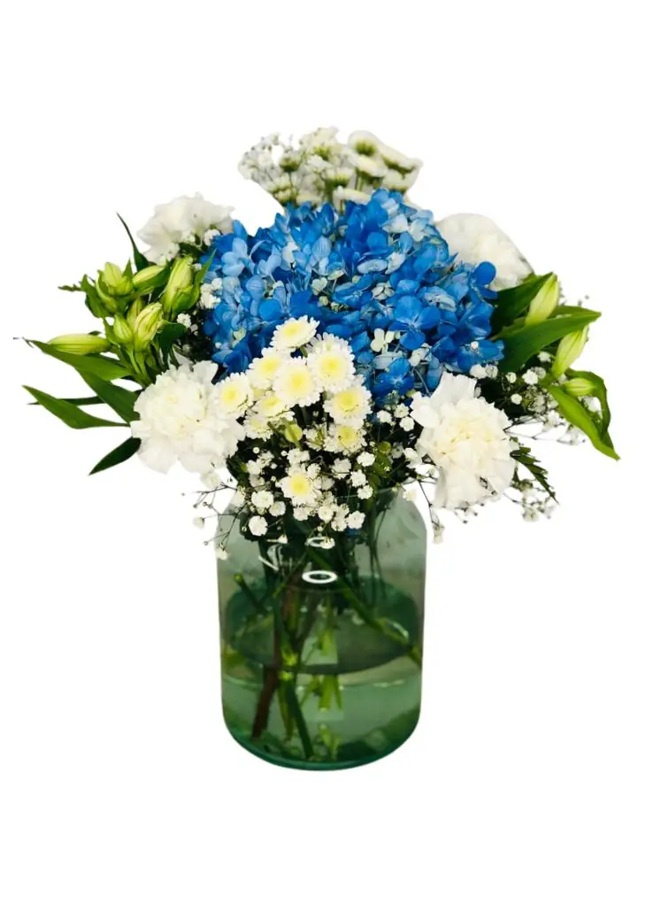 Blue Pop Vase of Pretty Flowers