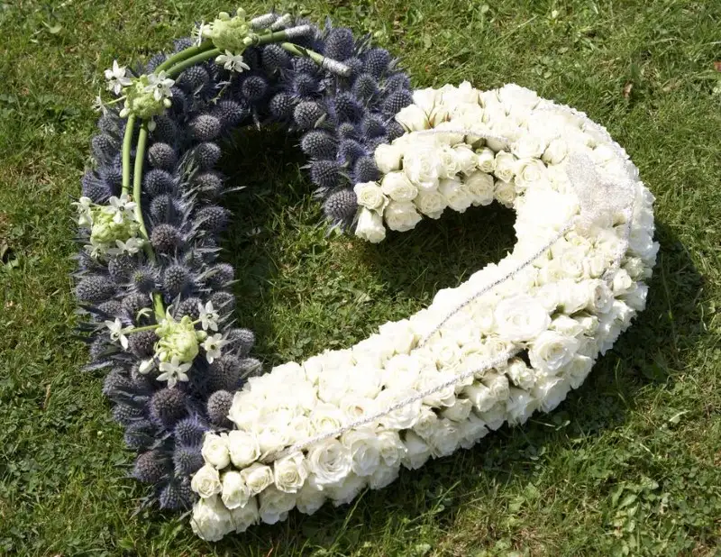 Funeral Open Heart White and Blue with Thistles