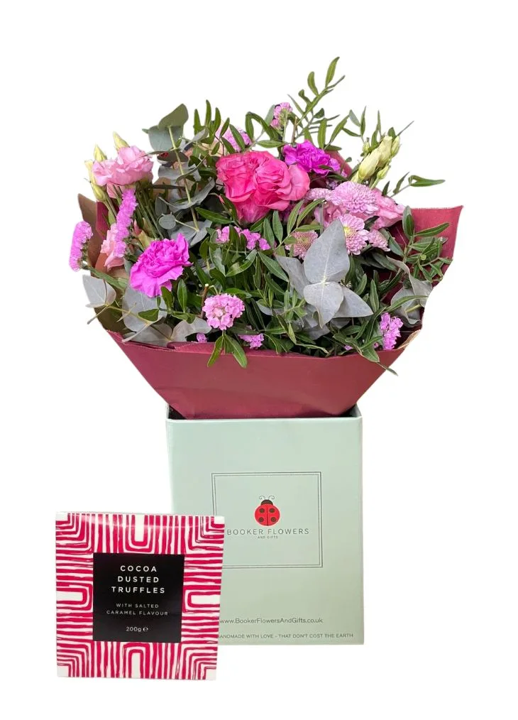 Hot Pink Kiss Valentines Flowers and Chocolates