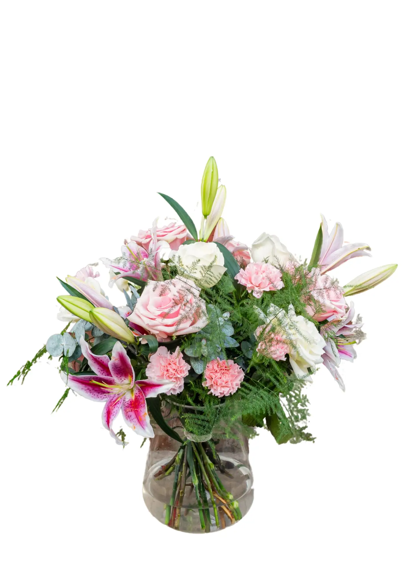 Luxury Perfect Pink and White Rose and Lily Vase