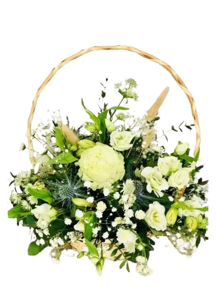New Arrival Basket of Neutral Flowers for Baby
