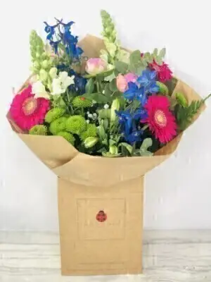 Pink and Blue Summer Handtied Bouquet