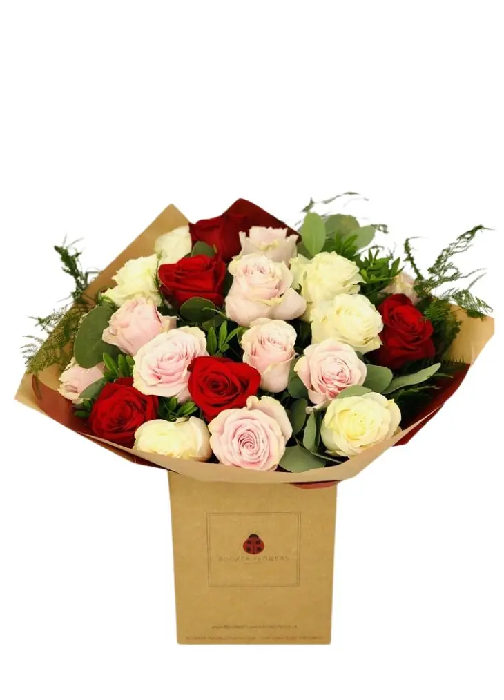 Red White and Pink Rose Medley Handtied Large