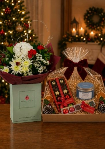 Sleigh Ride Christmas Bouquet and a Cosy Christmas Hamper